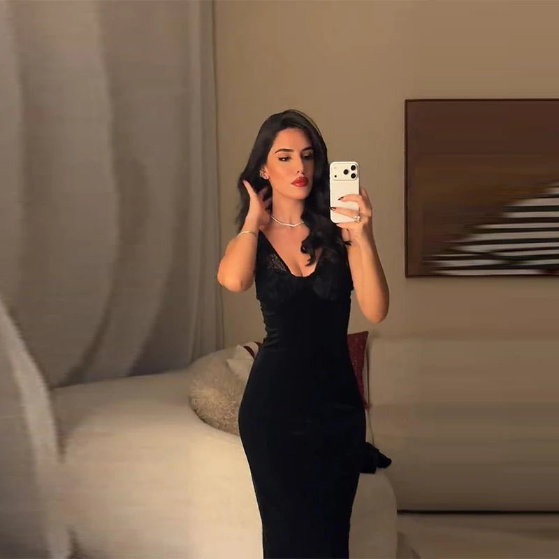 Sexy Deep V-neck Lace Spliced Sequins Long Dress Women Sleeveless Backless Hip Package Slim Dresses 2026 Spring Lady Party Gowns