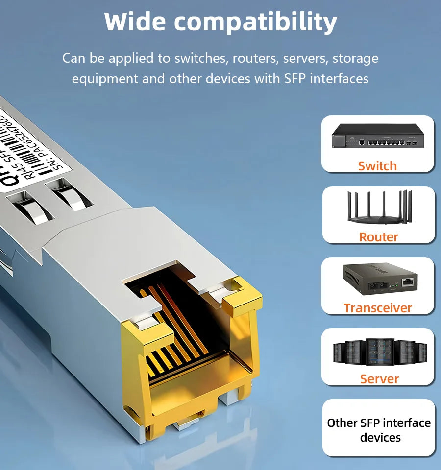 1G RJ45 To SFP Module Adaptive rate Copper SFP Transceiver For Mikrotik/Cisco Switch Plug and Play 1000BASE-T RJ45 SFP Module