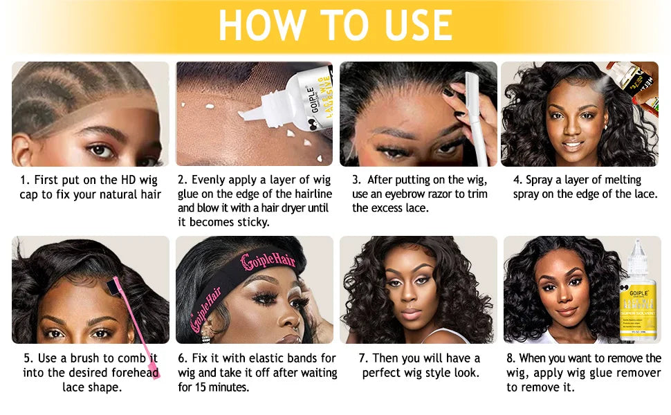 GOIPLE Waterproof Lace Glue Kit Melting Spray Holding Spray Wig Adhesive Remover HD Wig Caps for Natural Hairline Install