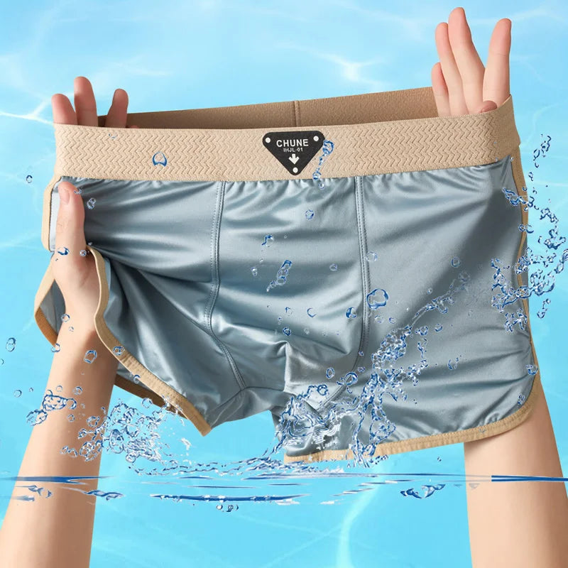 1/3 PCS Men's Luxury Satin Ice Silk Shorts Boxers Hygroscopic Breathable Crotch High Elastic Underpants large size