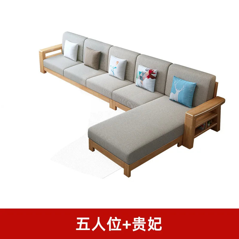 Nordic solid wood three-person sofa, modern simple fabric, small apartment concubine coffee table combination furniture