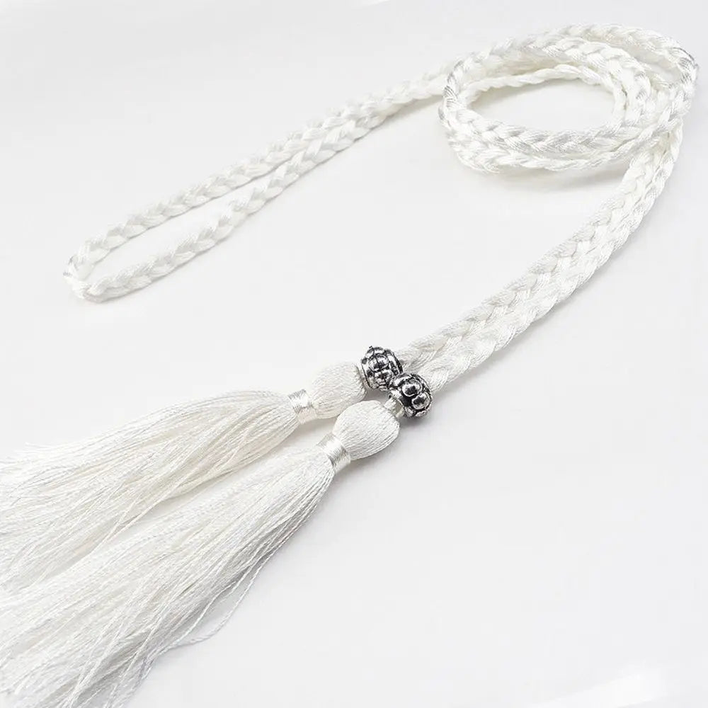 160cm Thin Bow Tassle Dress Woven Rope Tassles Belts Waist Chain Braided Belts Waist Rope