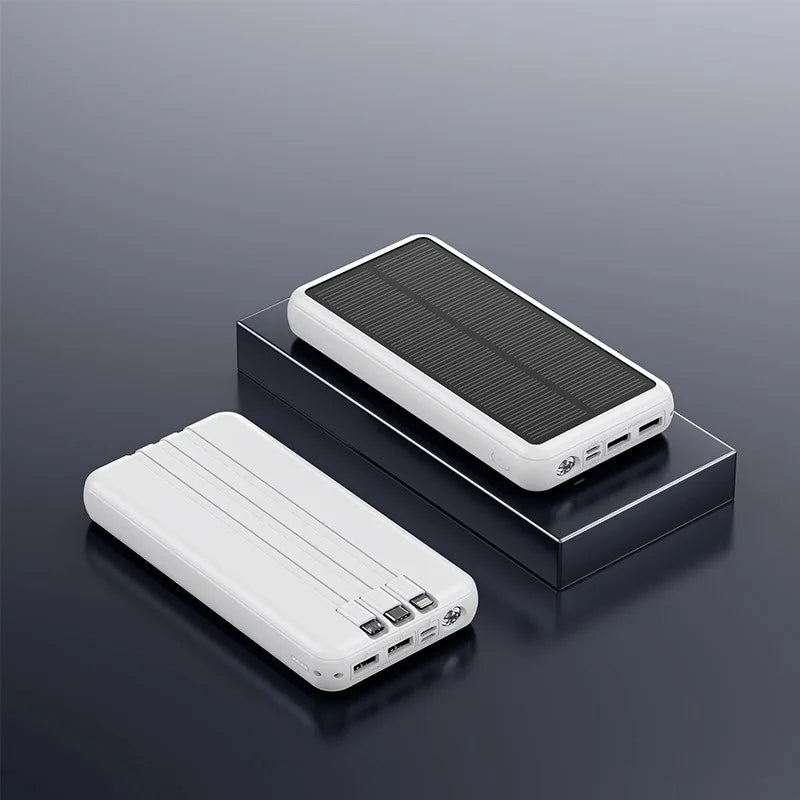 30000mAh Solar Power Bank Super Fast Charging Compact Portable Built-in 4 Cable High Capacity External Battery with Led Light
