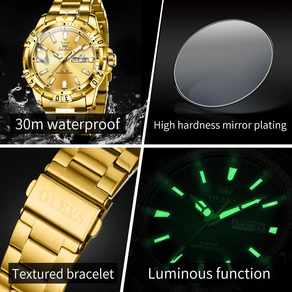 OLEVS 5560 Luxury Brand Man Quartz Watch Waterproof Stainless Steel Strap Watches for Men Dual Calendar Business Men Wristwatch