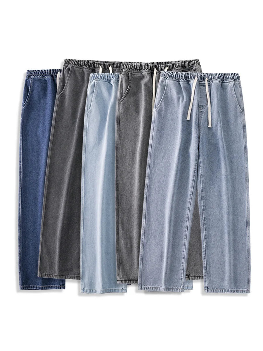 Fashion Men's Solid Color Drape Jeans Loose Straight Korean Vintage High Street Hip-hop Y2K Casual Daily Dragging Wide-leg Pants