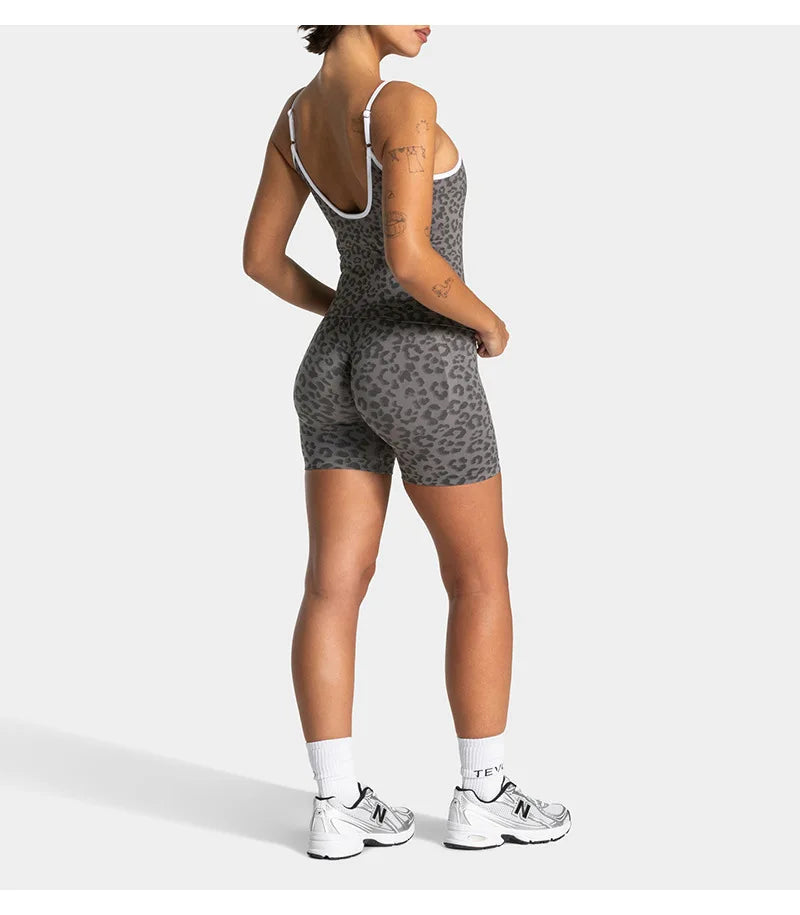 High Waist Leopard  Print  Sculpt Scrunch Shorts for Women Quick-Drying Sexy Peach Yoga PantsFitness Three-Point Design
