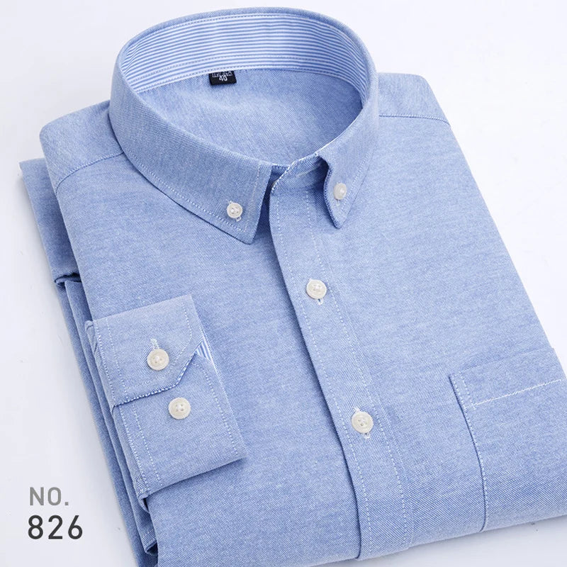 New Cotton Mens Striped Plaid Print Oxford Spinning Casual Long Sleeve Shirt Comfortable Collar Button Slim Male Business Shirts