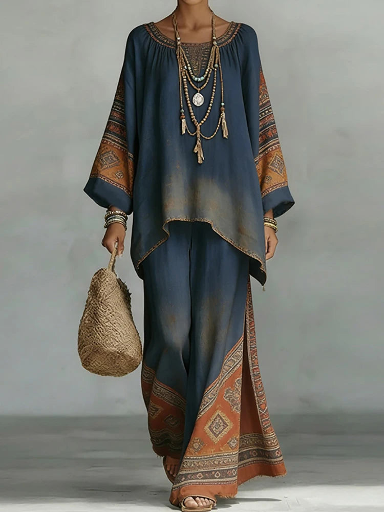 Summer Women O-Neck Loungewear Outfit Print Wide Leg Pants Patchwork 2PCS Matching Set 2026 Casual Suits Streetwear Dropshipping