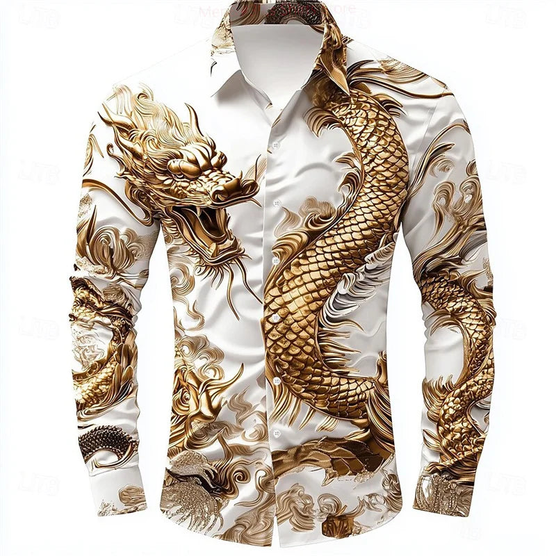 Men's Animal Dragon Shirt Button Long Sleeve Fashion Casual Shirt Vacation Everyday Street Summer Spring Lapel 3D Printed Shirt