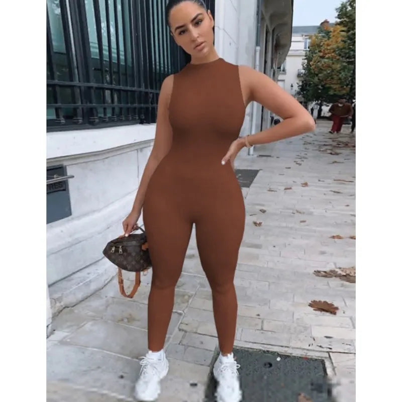 Pencil Jumpsuit for Women Full Seasons Casual Fitness Sporty Playsuit Sleeveless Slim Activewear All In One Jumpsuit Clothing