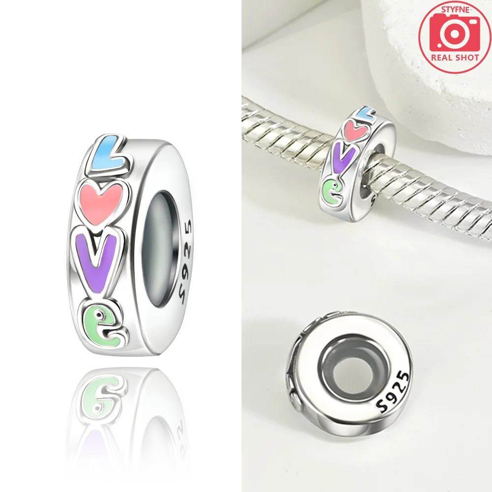 925 Sterling Silver Pink Zircon Love Beads Charms Fit Bracelet Women Jewelry Diy Anniversary Gift Delicate Accessories Bag Charm