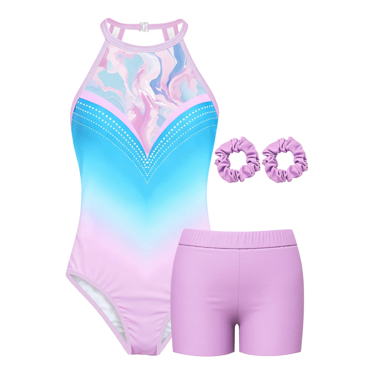 Gymnastics Leotard for Girls Athletic Gymnastics Unitard Halter Neck Biketard Tumbling Activewear for Kids No Diamond