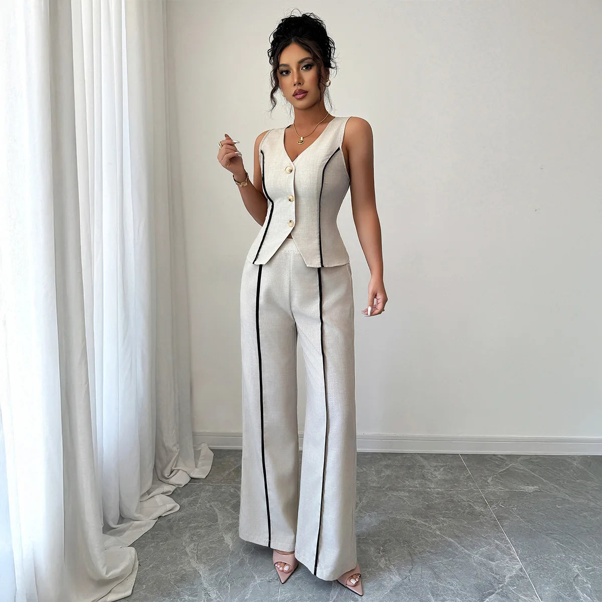 Women's 2026 Spring/summer Casual Chic Urban Hot Girl Color-block Sleeveless Blazer Set Wedding Dress Femme Clothes Lace Beach