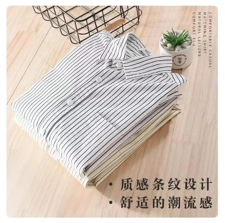 Japanese Striped Men's Long-sleeved Shirt Top Literary Trend Fashionable Casual Versatile Shirt