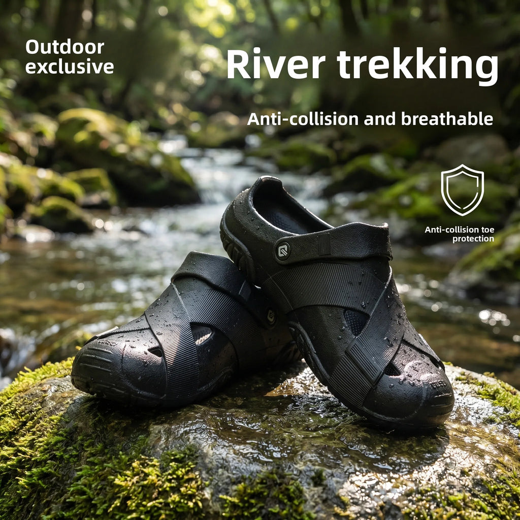 Men's Thick Bottom Sandals Full Coverage Outdoor Sports Waterproof Breathable Summer Slip-On Stream Trudging Beach Shoes