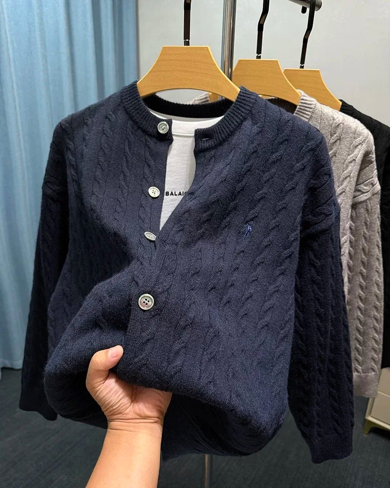Luxury Brand Jacquard Round Neck Sweater Cardigan Men's Autumn Winter Trend Classic Paul Embroidery Loose Casual Knitted Coat