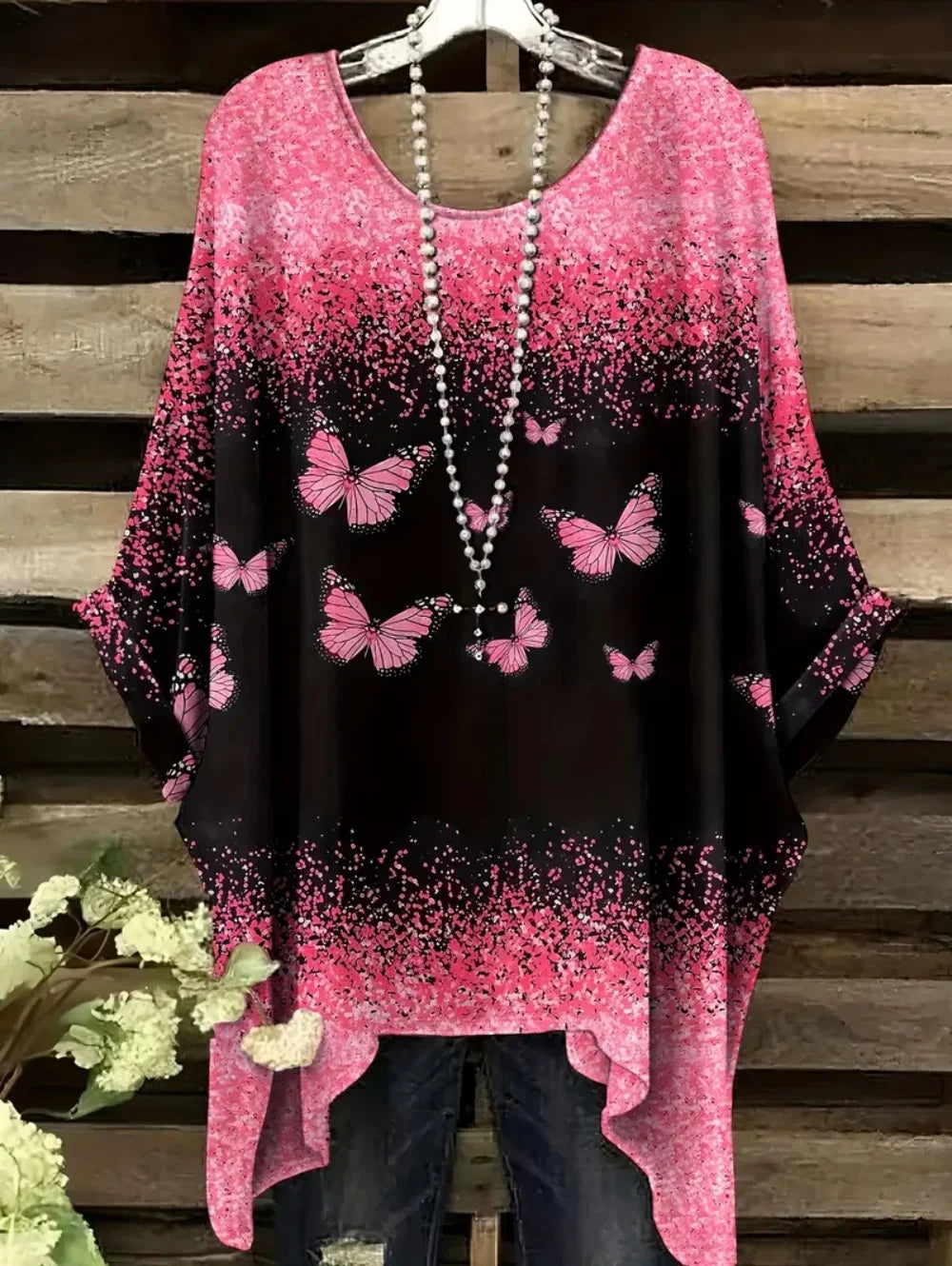 Women's T-Shirts Summer Gradient Sequin Graphics Tops O-Neck Female Vintage Clothing Floral Print Tees Loose Oversized T Shirts