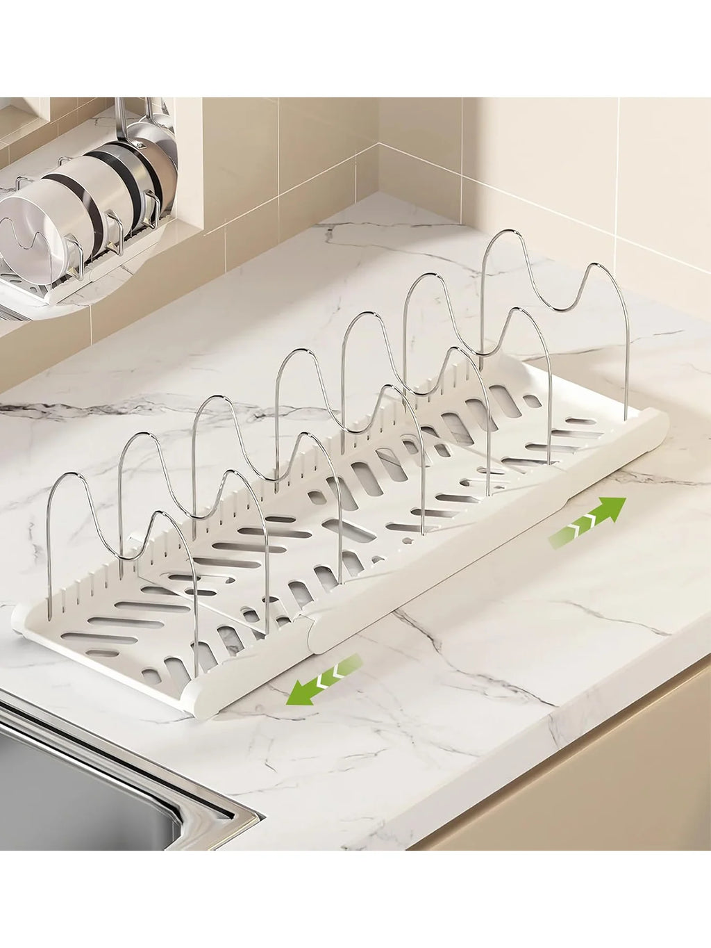 Expandable Pans Organizer Rack Kitchen Cabinet Pan Rack Utensil Rack, Dish Drainer Space-Saving Cabinet Storage Rack Christmas