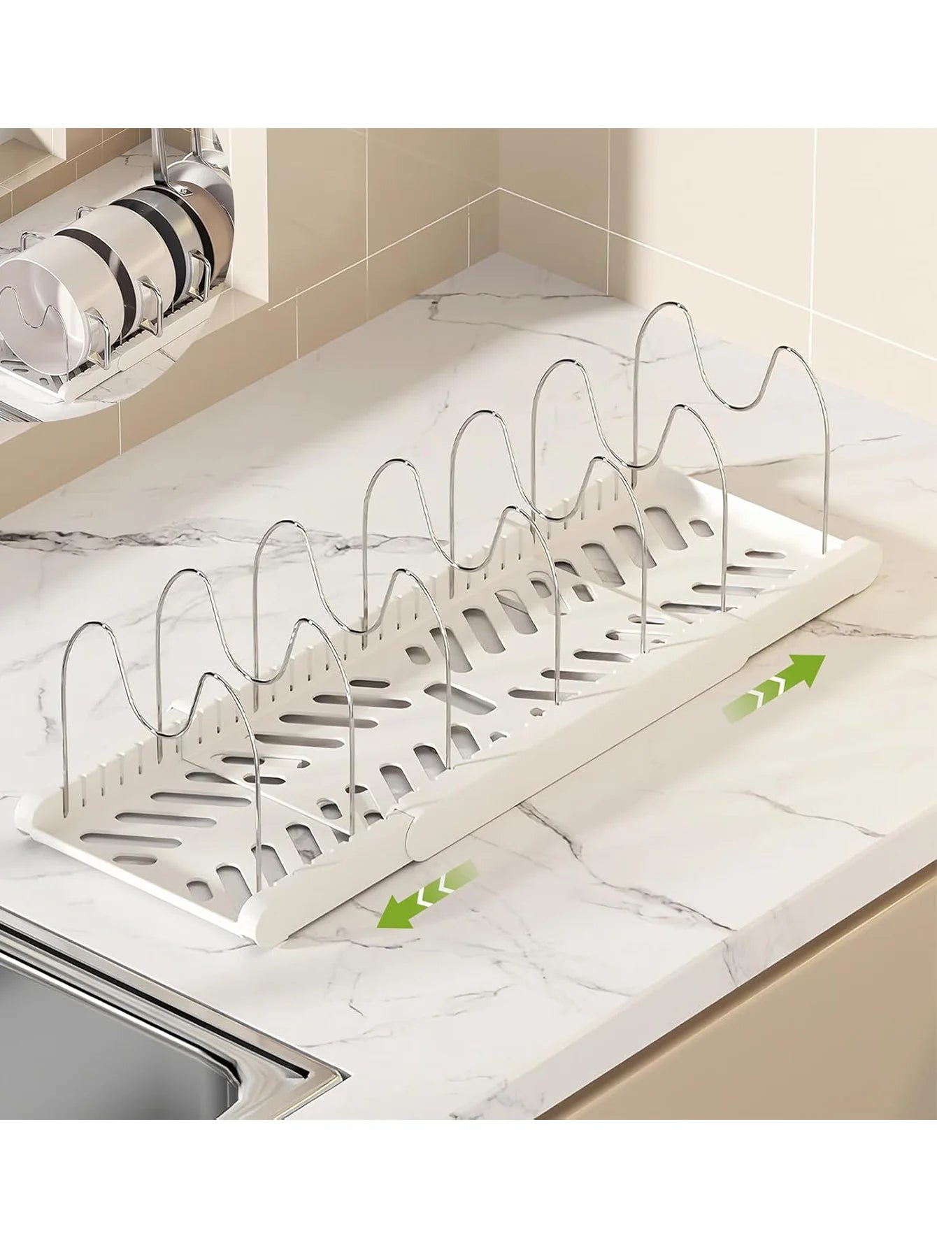 Expandable Pans Organizer Rack Kitchen Cabinet Pan Rack Utensil Rack, Dish Drainer Space-Saving Cabinet Storage Rack Christmas