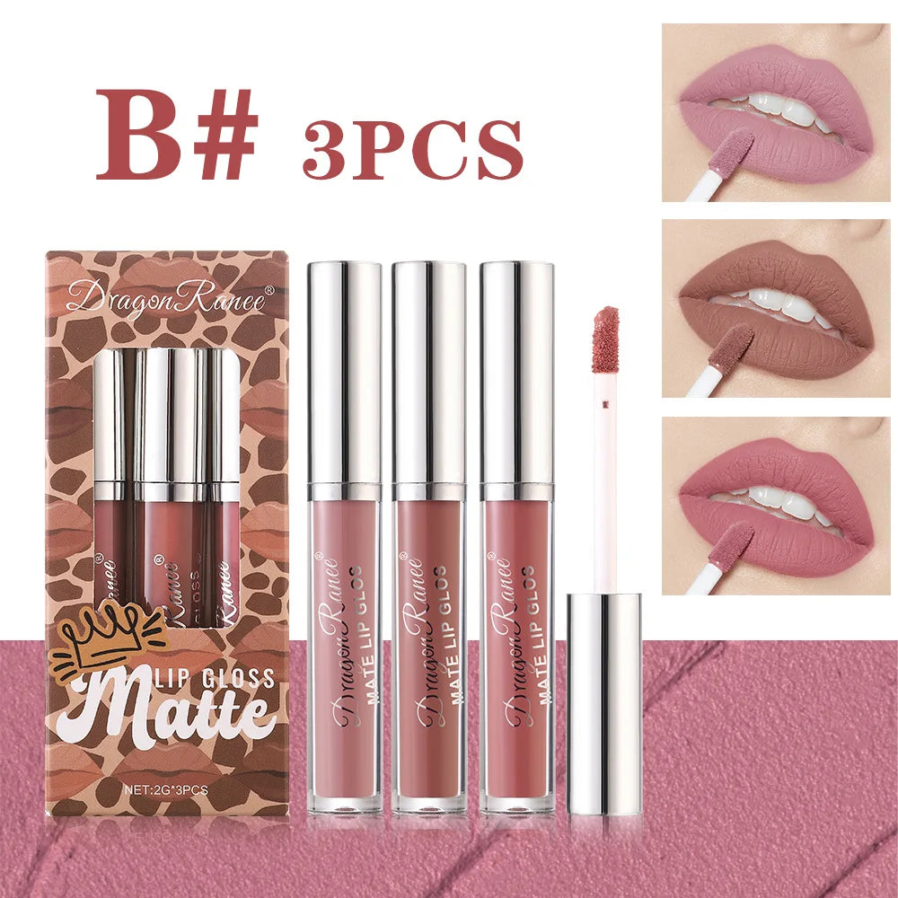 3-Pack Non-Stick Matte Lip Gloss Set Liquid Lipstick Gift Box Set of 3 Long-Lasting Comfortable Matte Finish Lip Colors