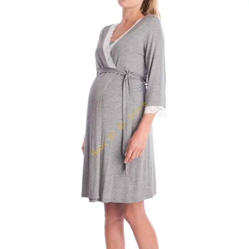 Pregnant Women Maternity Robe Nightgown Sleepwear with Adjustable Belt Nursing Breathable Cotton Pajama Dress 11UC
