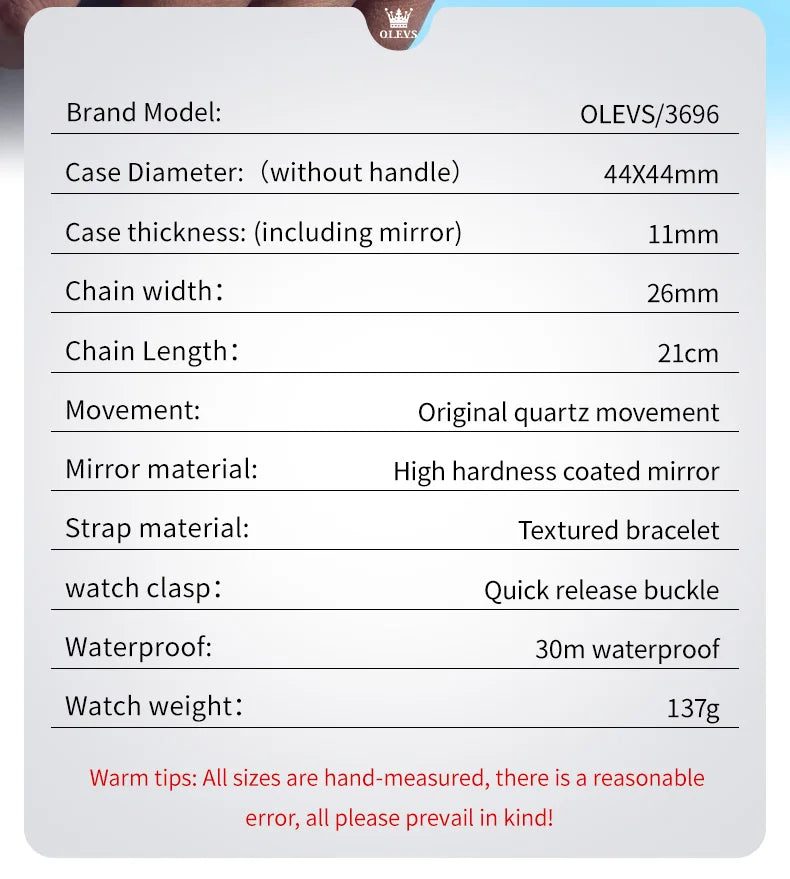 OLEVS Men Watch 3696 Fashion Trend Original Watch Luxury Square Calendar Waterproof Luminous Simple Business Men Quartz Watch