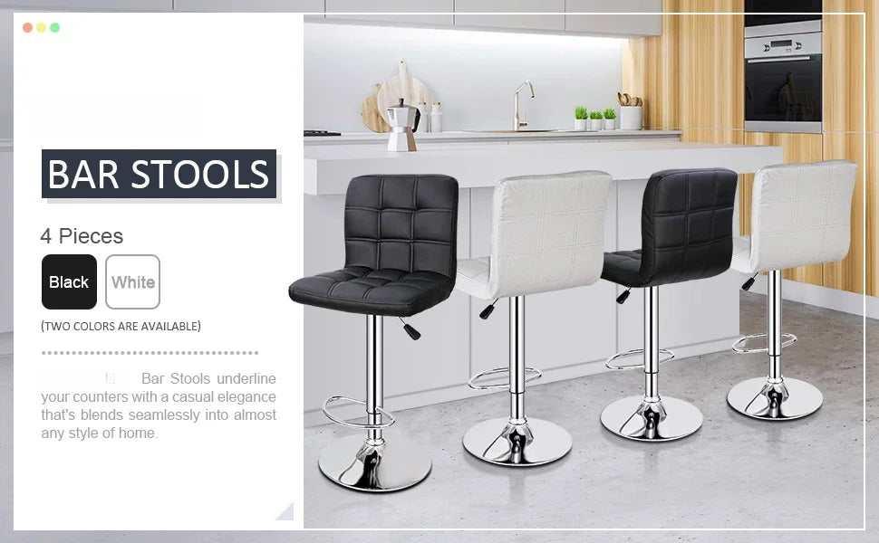Kitchen double bar stool set, PU leather rotating adjustable tabletop height rotating stool, square backrest, 2 pieces
