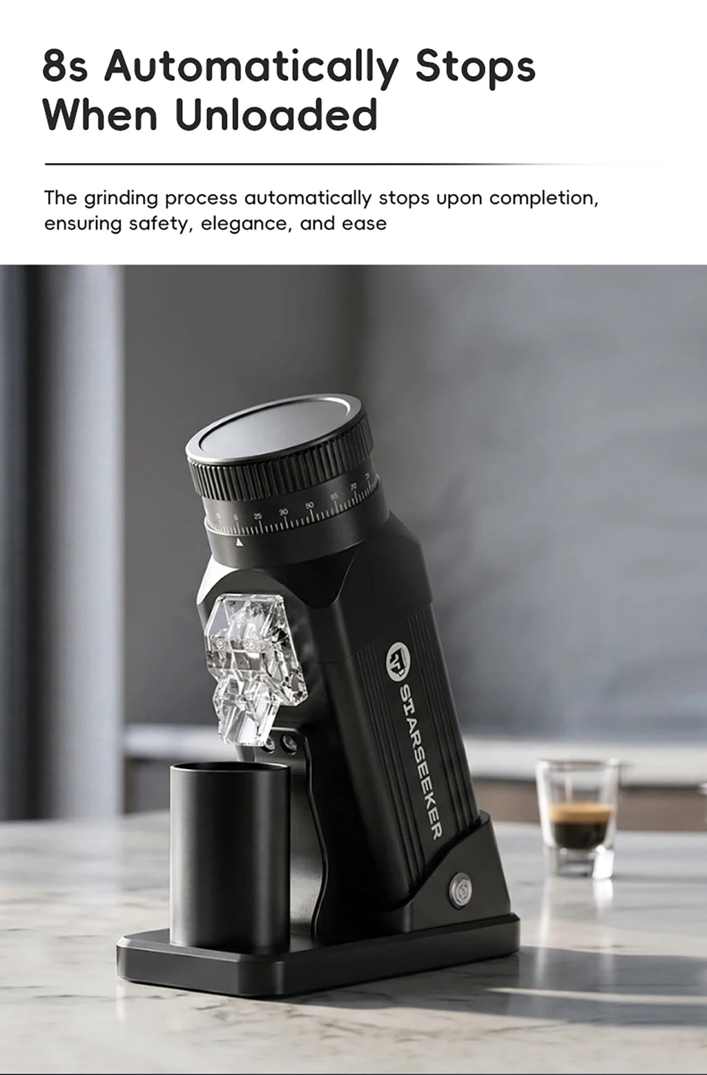 STARSEEKER E64 Electric Coffee Grinder 64MM Espresso Titanium Flat burr Stepless Fineness Adjustment Home Bean Grinder Black