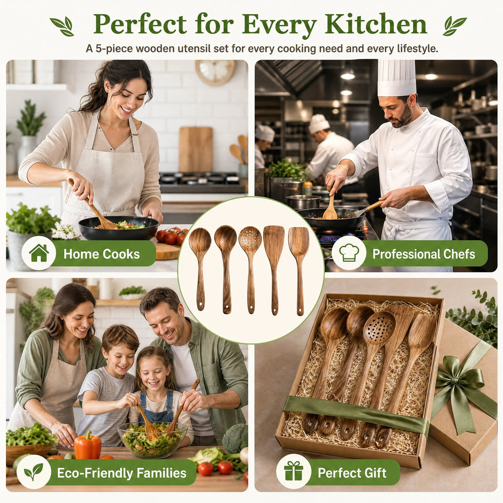 Wood Kitchenware Cooking Set Household Spatula Spoon Set Salad Spoon Fork Stirring Spoon Kitchen Baking Set With Storage Bucket
