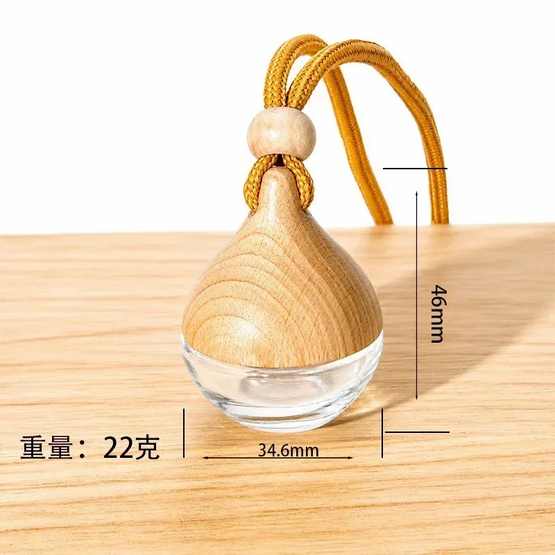 Car Air Freshener Pendant Perfume Glass Bottle With Wooden Caps Refillable Car Essential Oil Diffuser Bottle