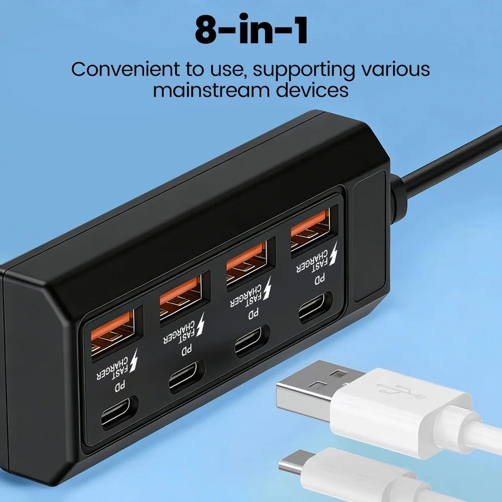 8 Ports 25W Power Outlet Adapter Electrical Socket Docking Stations 4USB+4Type C Charger Splitter Converter USB Extension Socket