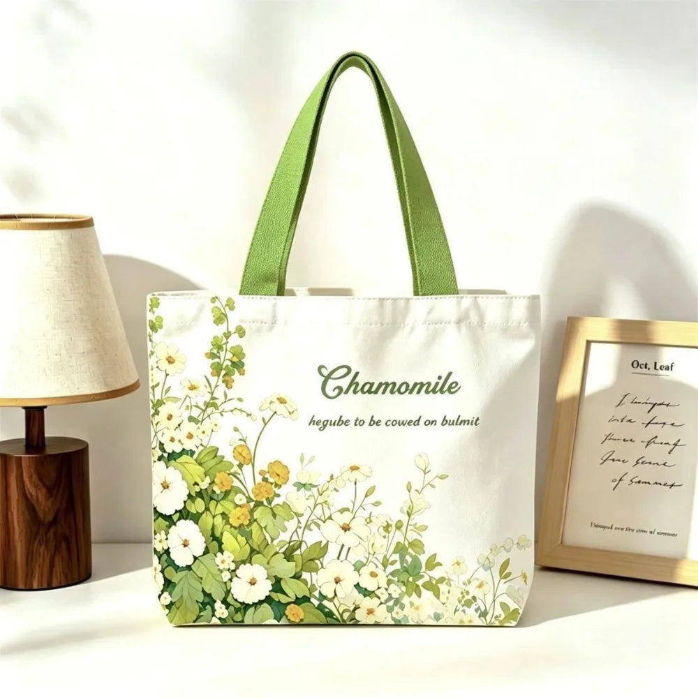 Portable Floral Canvas Tote Bag Large Capacity Reusable Commute Handbag Lightweight Shopping Bag For Work