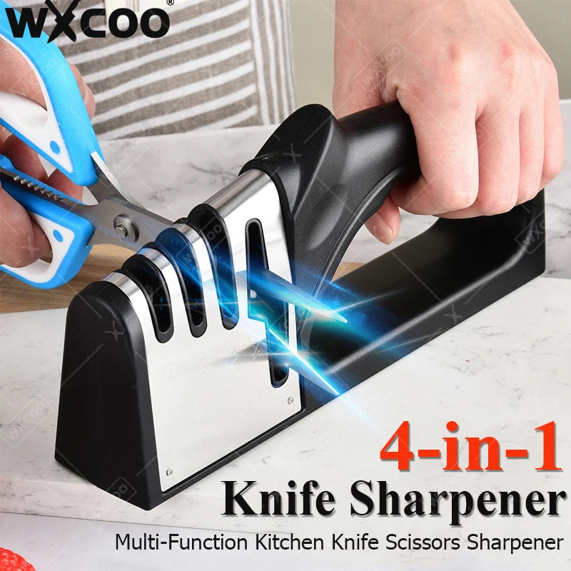 Kitchen Knife Sharpener 4 Segment Multifunctional Sharpening Tool Non-slip Portable Knife Sharpening Kitchen Gadgets Accessories