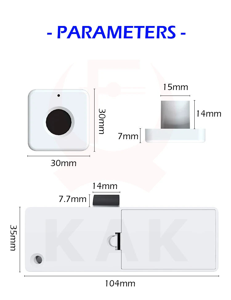 KAK Biometric Fingerprint Lock White Anti-theft Smart Drawer Lock 30x30mm Keyless Fingerprint Security Furniture Door Lock
