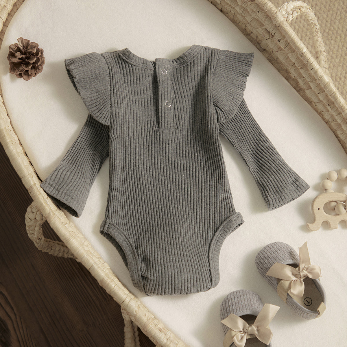 ma&baby 0-24M Spring Fall Newborn Baby Girls Romper Infant Knit Ruffle Jumpsuit Soft Long Sleeve Solid Color  Clothing