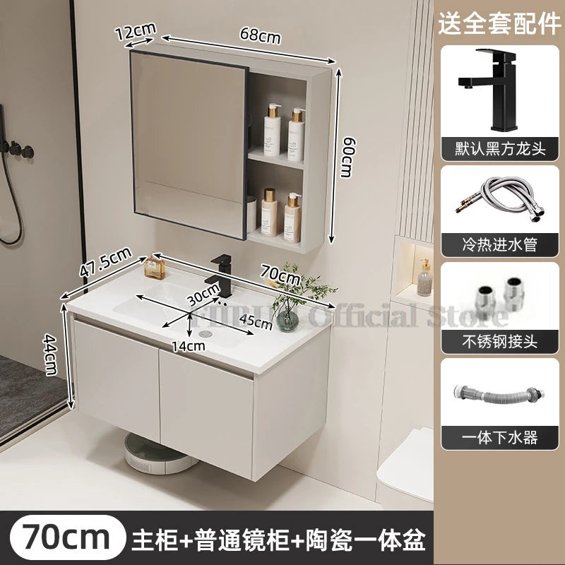 Wall Mounted Bathroom Cabinet Combination Washbasin Sink Vanity Ceramic Integrated Toilet Washbasin with Mirror CabinetFurniture