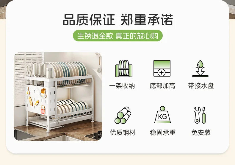 Kitchen Dish Cutlery Organizer - Multi-Function Hole Panel Storage Rack with Draining Tray Space-Saving Countertop Design
