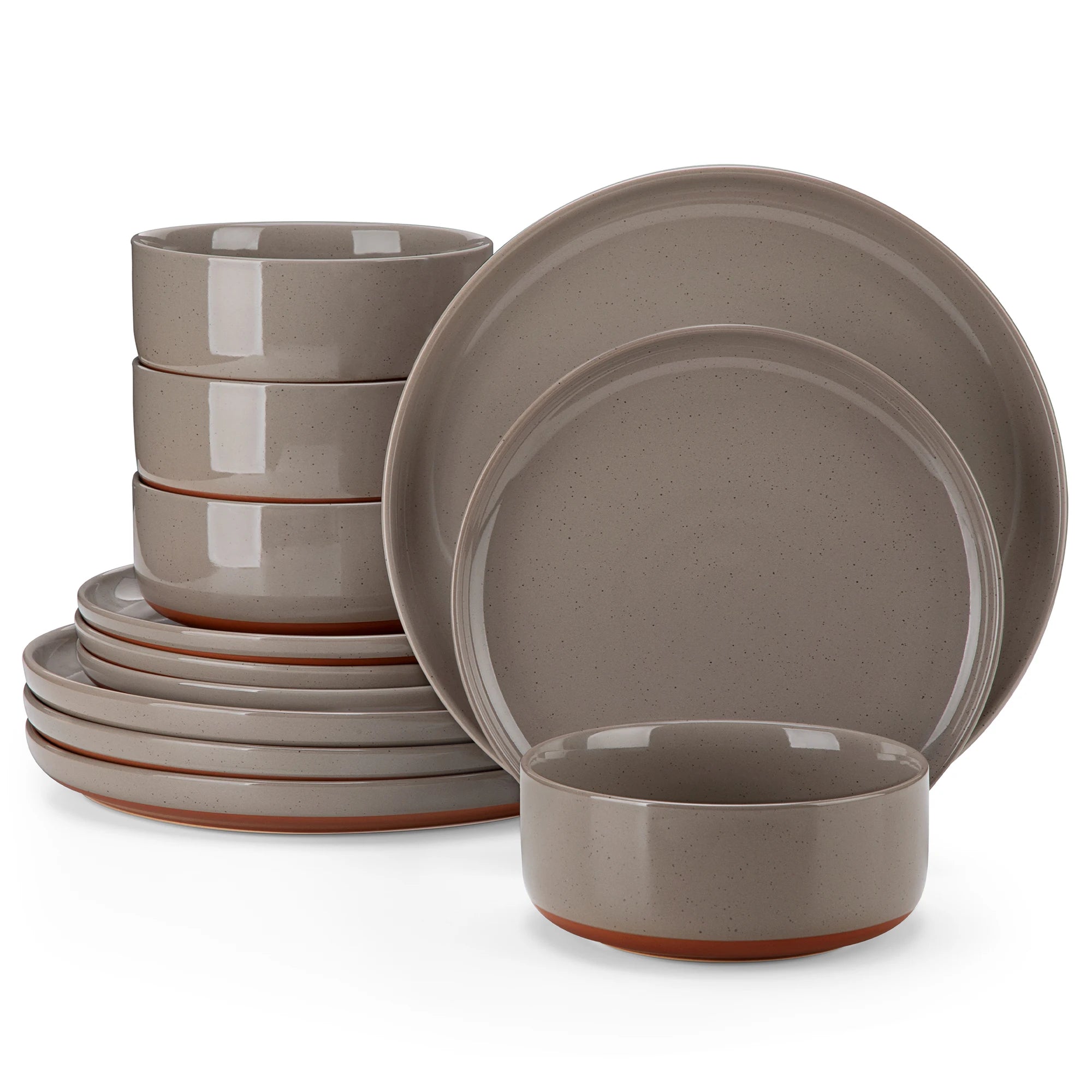 MALACASA TARA 12/24 Pcs Dinnerware Set Curved Edge Sesame Glaze Stoneware Plates Set With 4/6pcs Dinner Plate/Dessert/Bowl