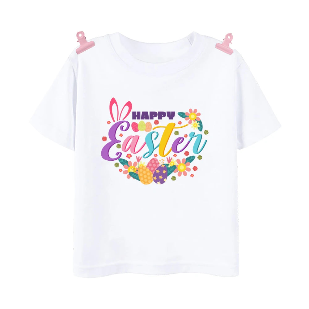 Happy Easter Bunny Print Kids Shirt Easter Party Boys Girls Outfit T-shirt Child Holiay Clothes Children Short Sleeve Shirts Tee