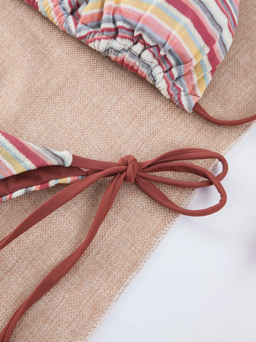 Women Retro Stripe 3 Piece Bikini Set Halter Tie Triangle Top Side Tie Swimsuits Mini Wrap Skirt Cover Up Beach Bathing Suit