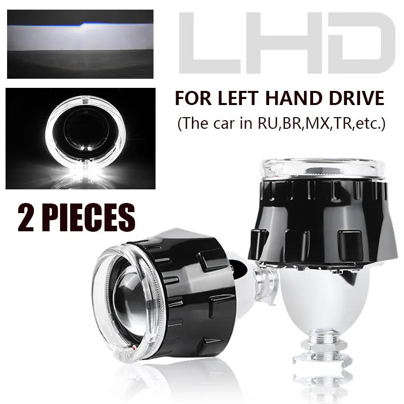 2.5 inch Bi-xenon Lens Optic Fiber Angel Eyes Projector White Halo Ring Headlamp Kit For Auto Car Motorcycle Headlight Retrofit