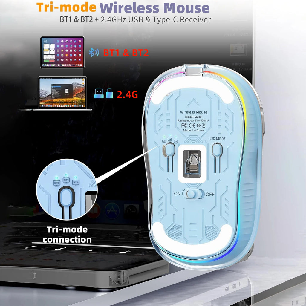 New HXSJ M333 Transparent Mouse Wireless Three-mode Magnetic Suction Mute Rechargeable Mouse For Tablet PC Notebook