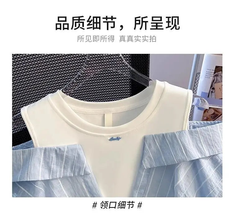Girls' Western Style Loose Fitting Shirt 2026 New Children's Off Shoulder Top T-Shirt Fake Two-Piece Top