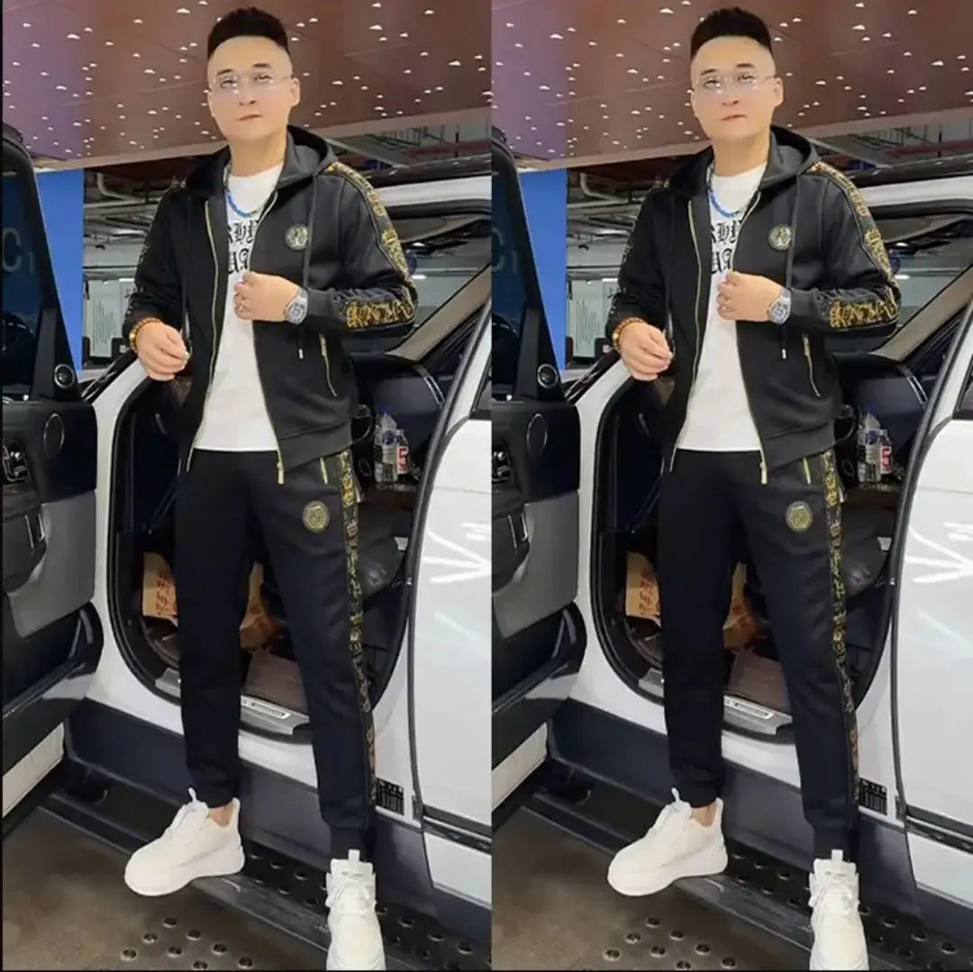 2025 Spring and Autumn New Trend Hooded Sports Two-piece Suit Handsome Casual Men's Light Luxury Suit