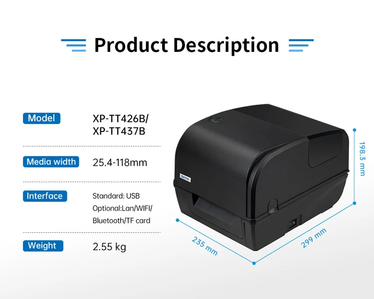 XP-TT426B High-Definition 4inch Thermal Barcode Label Printer 110mm USB Interface Label Printer