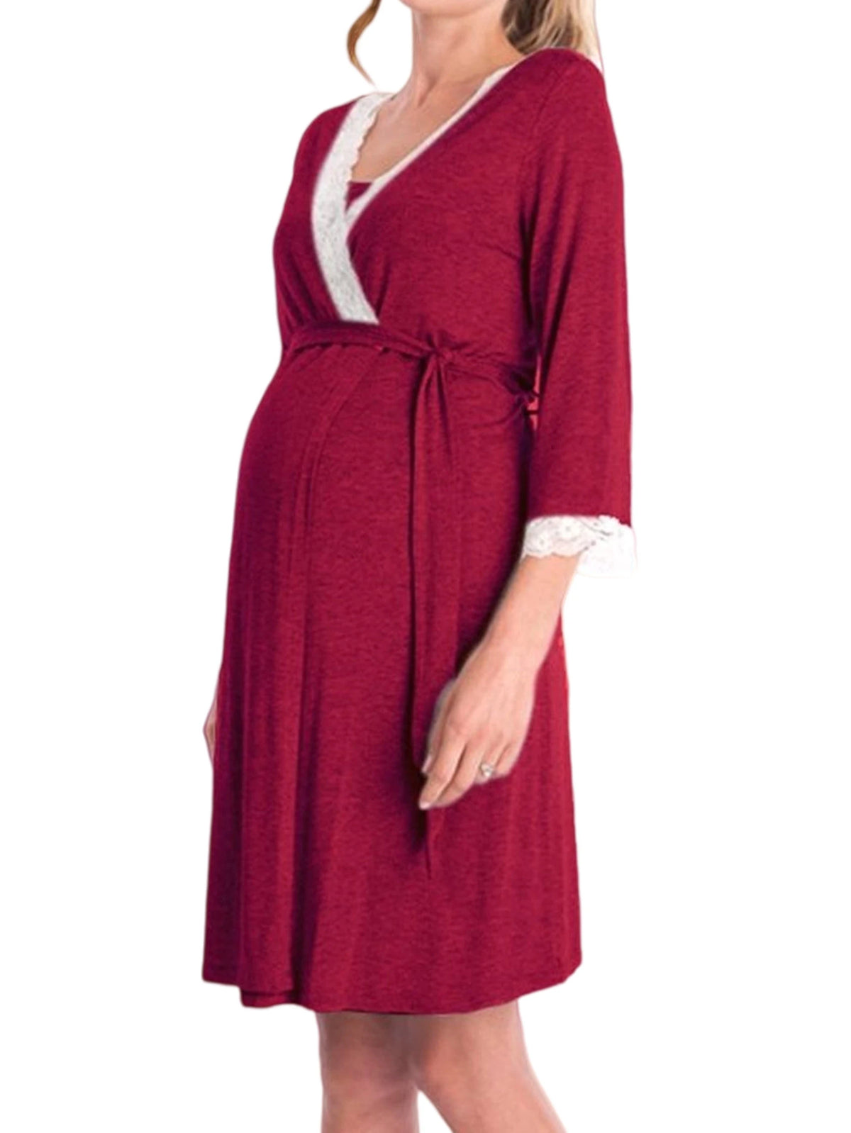 Women's Maternity Robe Pregnancy Breastfeeding Bathrobes Labor Delivery Nightgowns Dark Gray S