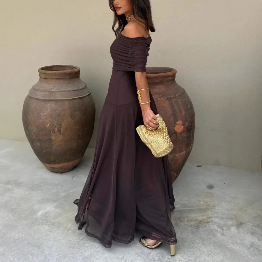 European and American Women's Clothing Tube Top Mesh Stitching Slim Temperament Dress Perspective 2025 Autumn New Models