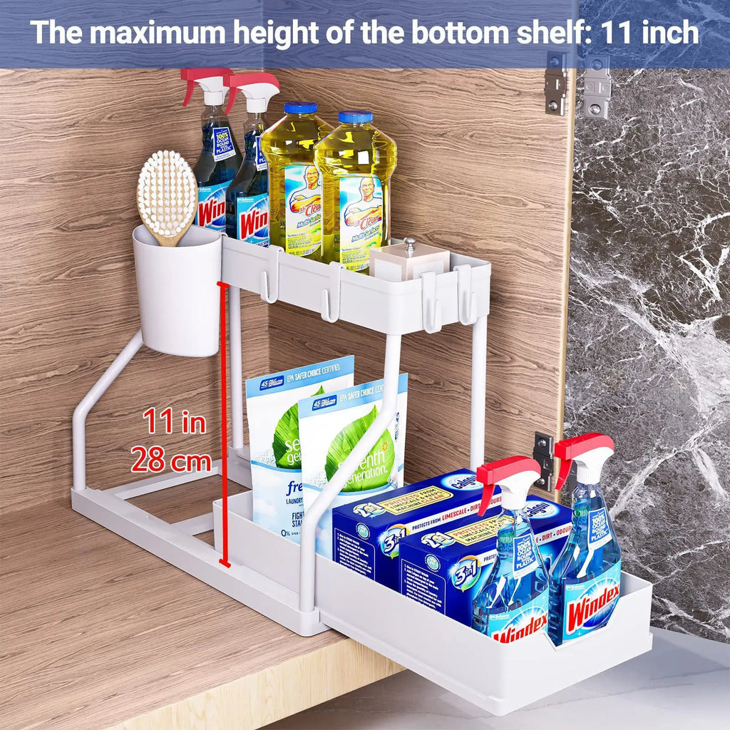 1Set Double Layer Storage Rack,Pull-out Storage Box, Cabinet Sink for Organizing and Organizing Storage Racks  Kitchen Organizer