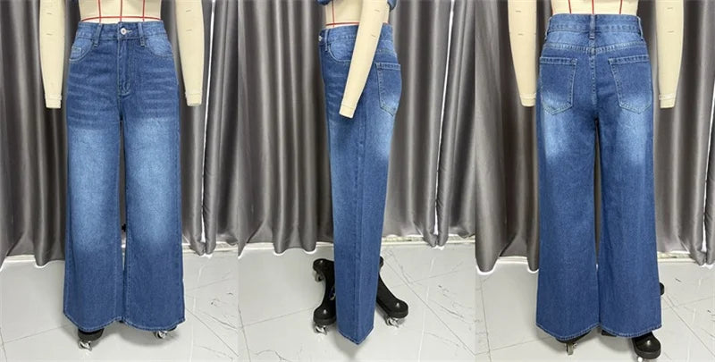 Streetwear Denim 2 Piece Sets Women Outfit Spring Summer Women 2025 Sleeveless Vest Top Wide Leg Pants Sets Jeans Two Piece Set