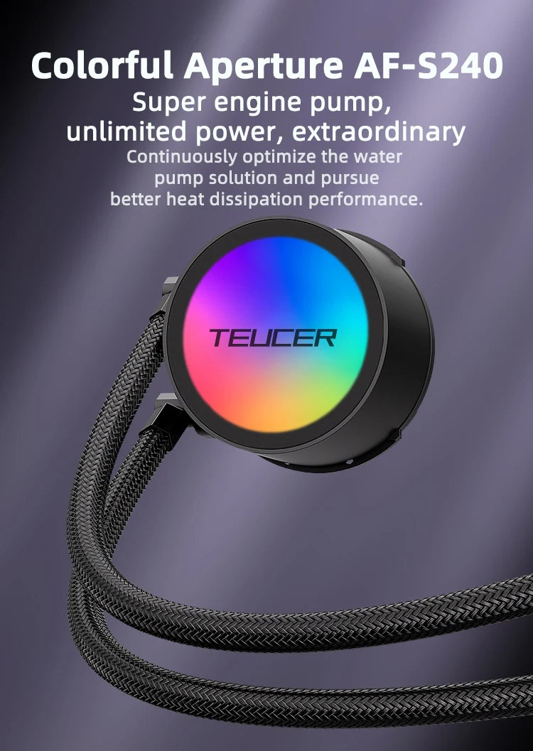 TEUCER AF-S120 Water Cooler 120mm RGB Fan Liquid Heatsink Integrated Radiator Cpu Cooling for Intel LGA115x 1200 1700 2011